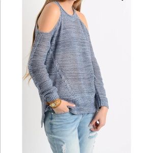 Open stitch cold shoulder sweater. Sz S